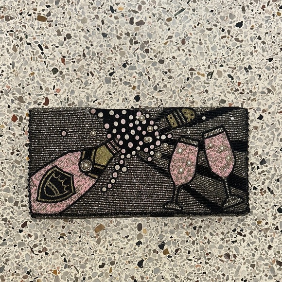 Mary Frances Handbags - Mary Frances beaded bead embellished purse clutch black silver link champagne